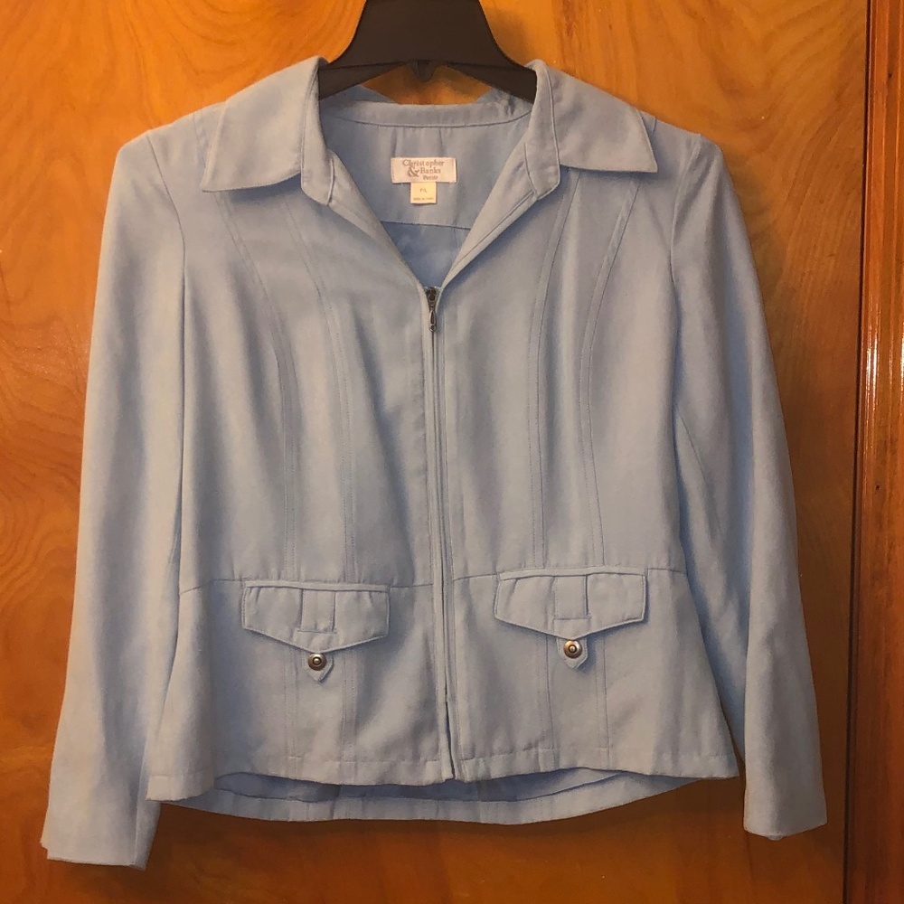 NWOT Christopher and Banks Light Blue Suede Zipper Jacket (Size Petite Large)